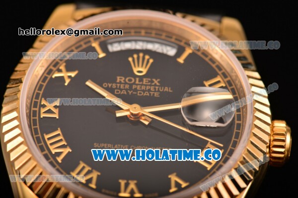 Rolex Day-Date Asia 2813/Swiss ETA 2836/Clone Rolex 3135 Automatic Yellow Gold Case with Roman Numeral Markers and Black Dial (BP) - Click Image to Close